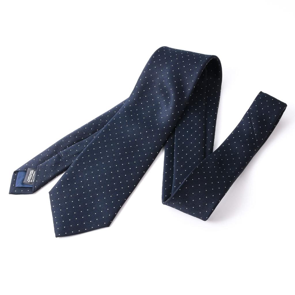 [Michiko London] Brand Necktie, Made In Japan, 100% Silk, Jacquard Weave, Pin Dot Pattern (Pattern A: Navy)