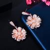 WWJ Unique 3D Flower Rose Gold Color Tiny Cubic Zirconia Drop Earrings