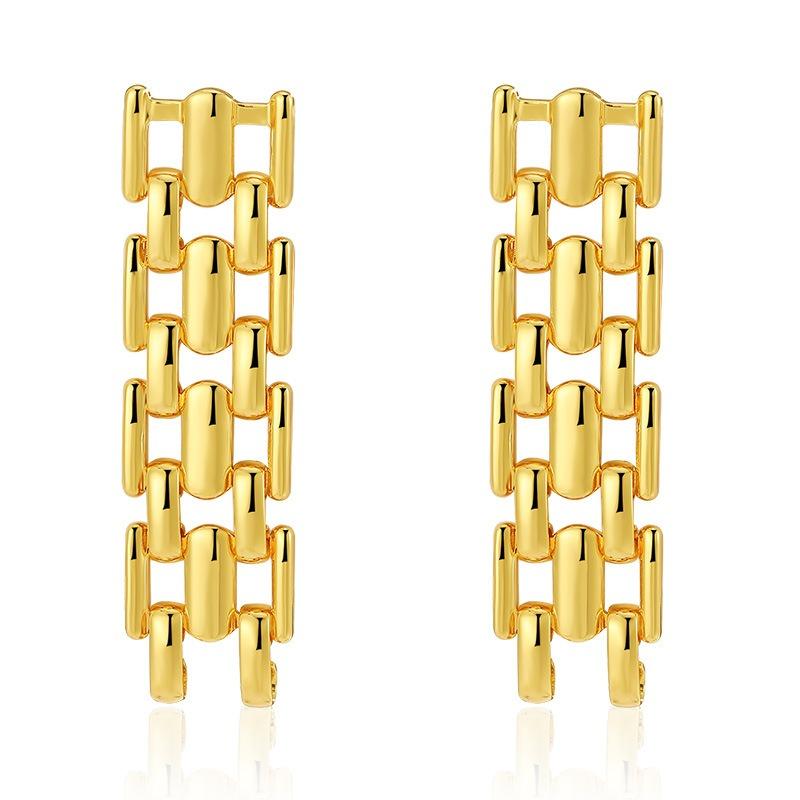 Gold Plated Watch Chain Link Drop Earrings