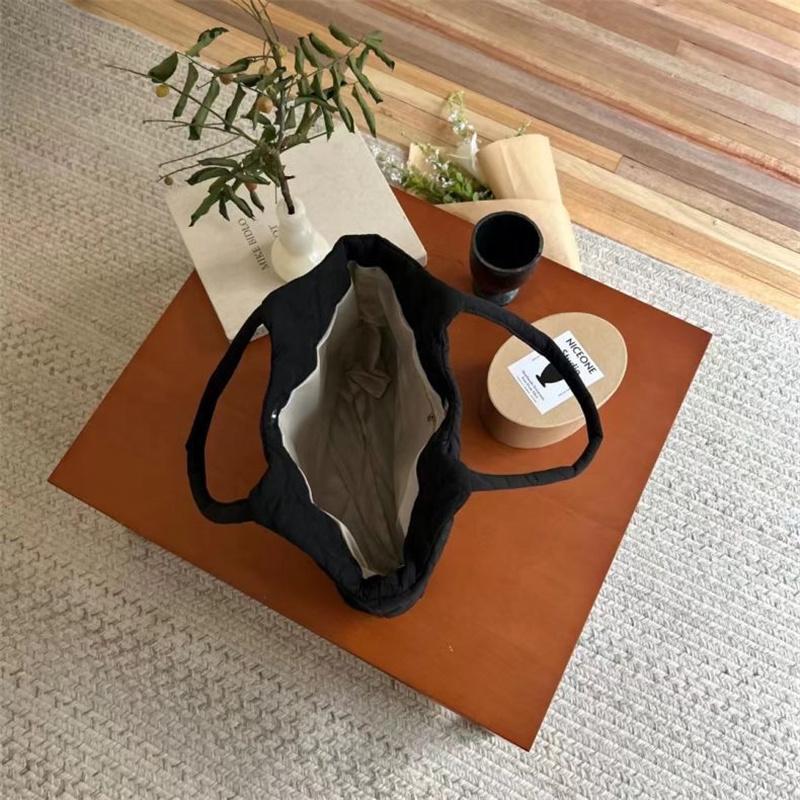 Autumn&Winter Women Puffy Padded Shoulder Bag Large Capacity New Handbag Solid Quilted Tote Bag Embroidered Thread Shopper Bag