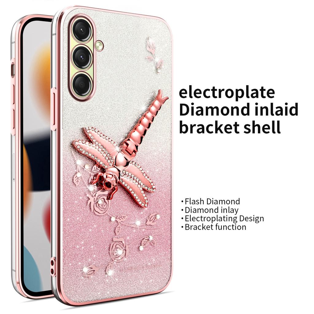 KADEM For Samsung Galaxy A17 Case Dragonfly Kickstand TPU Flowers Glitter Phone Cover