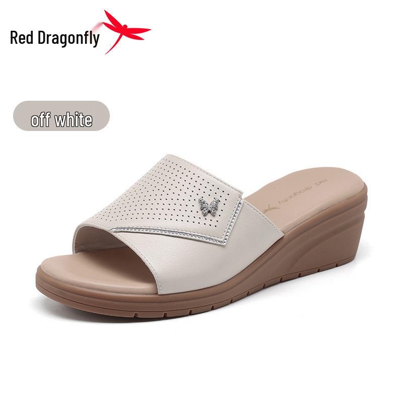 Red Dragonfly Women s Genuine Leather Summer Sandals - Soft, Thick Sole with Single Strap 38 бежевый