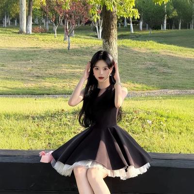 French Hepburn Style Black Sleeveless Vest Dress Women's Summer Small Man Waist Thin Temperament a Word Short Skirt