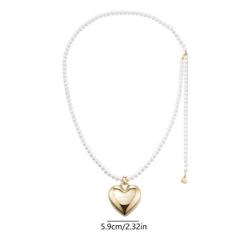 Beads Necklaces Heart Pendant Choker Alloy Material Long Shoulder Strap Jewelry Cloth Accessories Perfect for Woman Girl