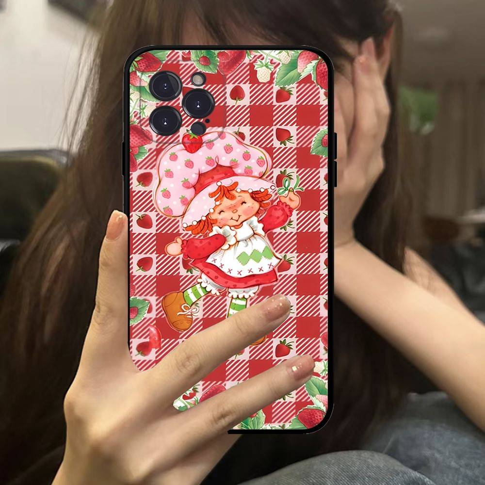 Cartoon Girl S-Strawberry S-Shortcake Phone Case For IPhone 16 Pro Max 15 17 Plus 14 13 12 Mini 11 Black Cover