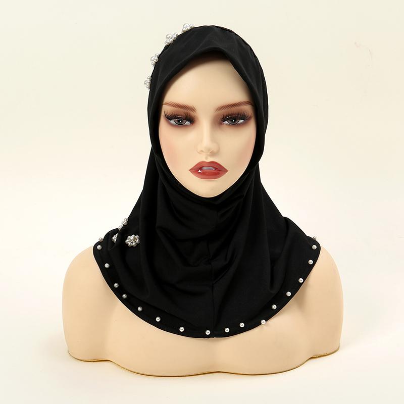 Women Instant Hijab Scarf With Pearls Muslim Premium Jersey Head Scarf Wrap Soft Turban Breathable Femme Musulmane Inner Hijabs