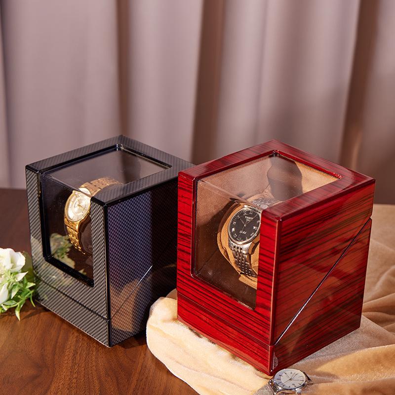 Black Carbon Fiber Single Watch Winder - Automatic Electric Rotator for Mechanical Watches.