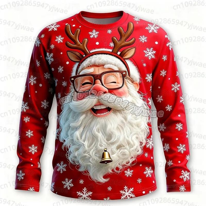 2026 Christmas Men T-Shirts Santa Claus Print Long Sleeve Tee O-Neck Tees Trendy Street Christmas Party Autumn Men Women T-Shirt