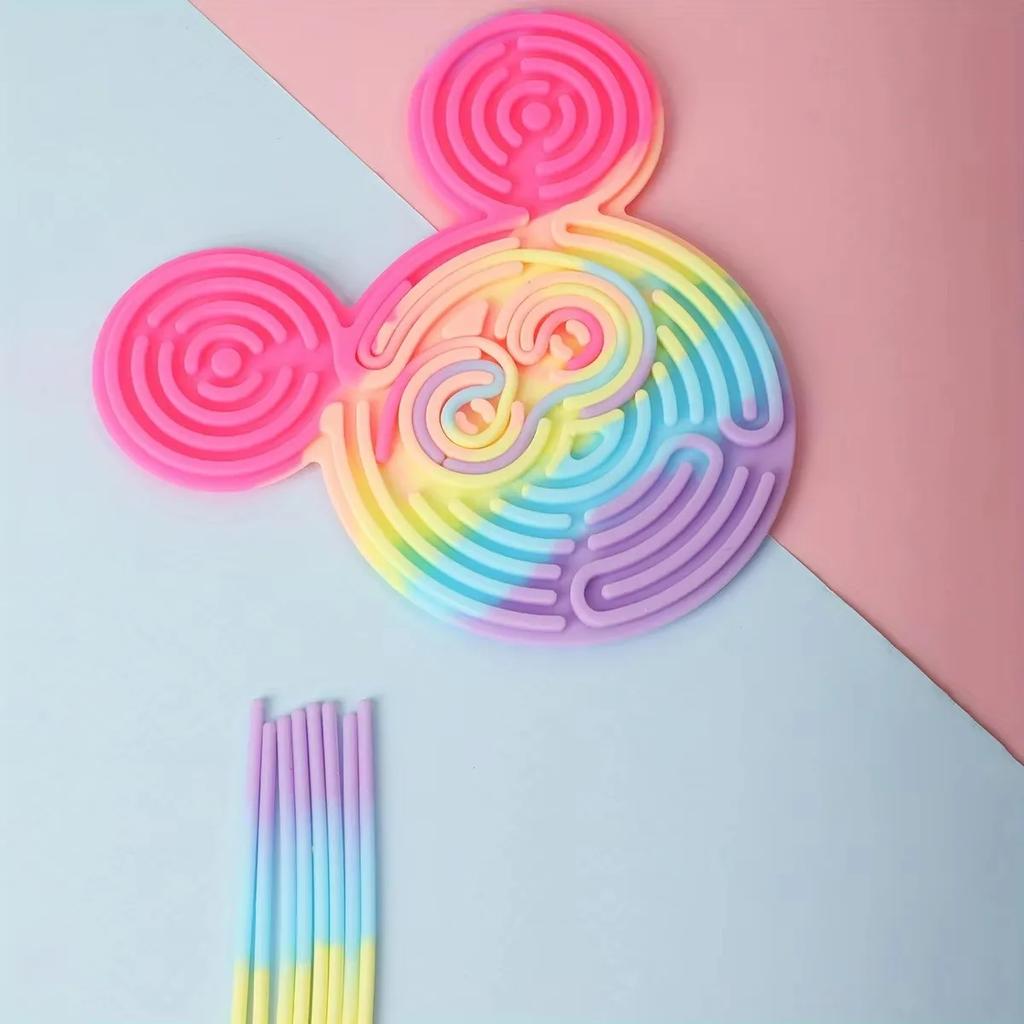 Sensory Activity Board for Kid Busy Board Motor Skills Montessori Toy Relaxing Stress Colored Silicone Rod Travel Toy Gift Boy