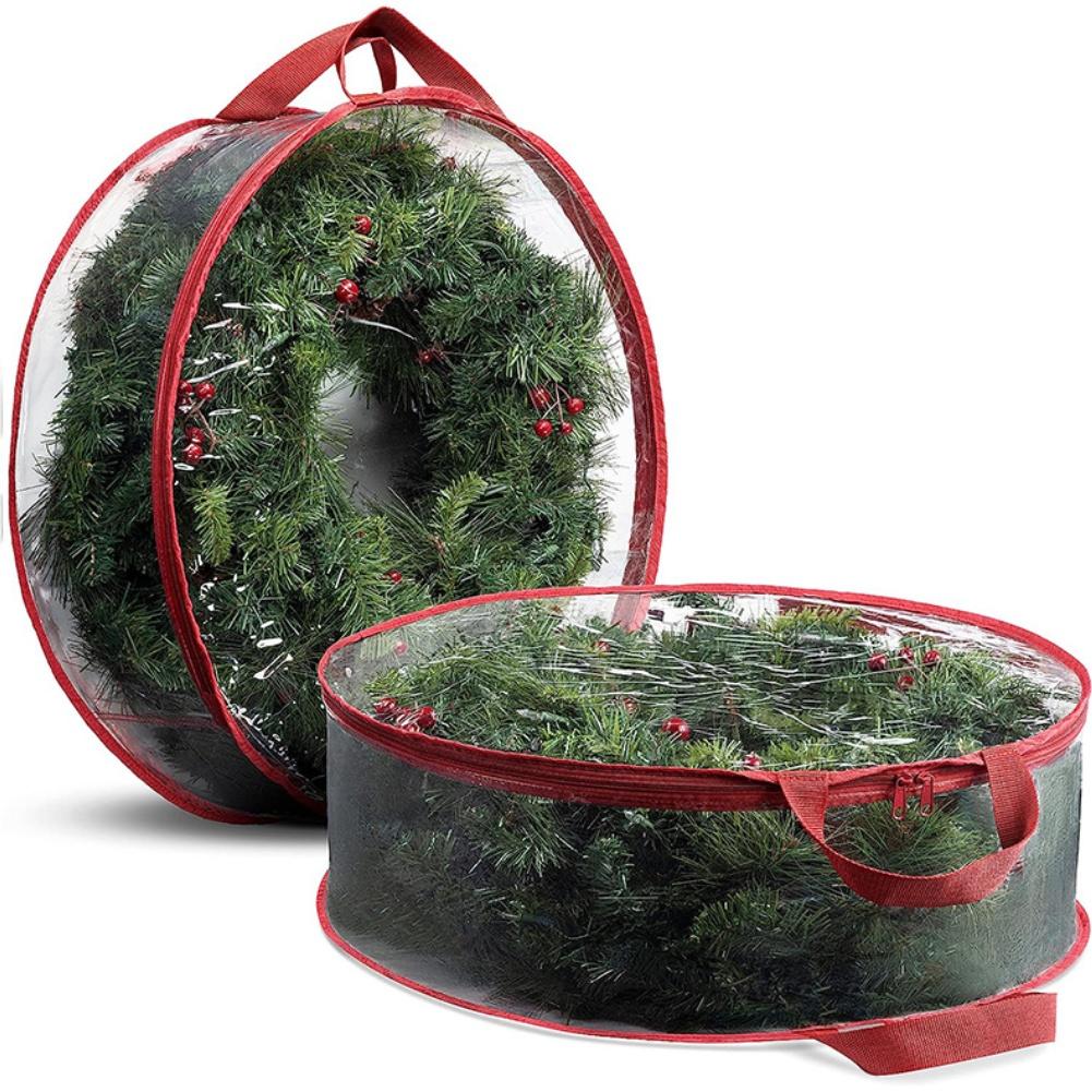 Christmas Wreath Storage Bag with See Through PVC Material Sturdy Handles and Closure for Easy Access and Protection