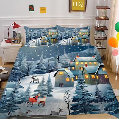 Christmas Snow Scene 3D Printed Polyester Pillowcase Quilt Cover Two Or Three Piece Set