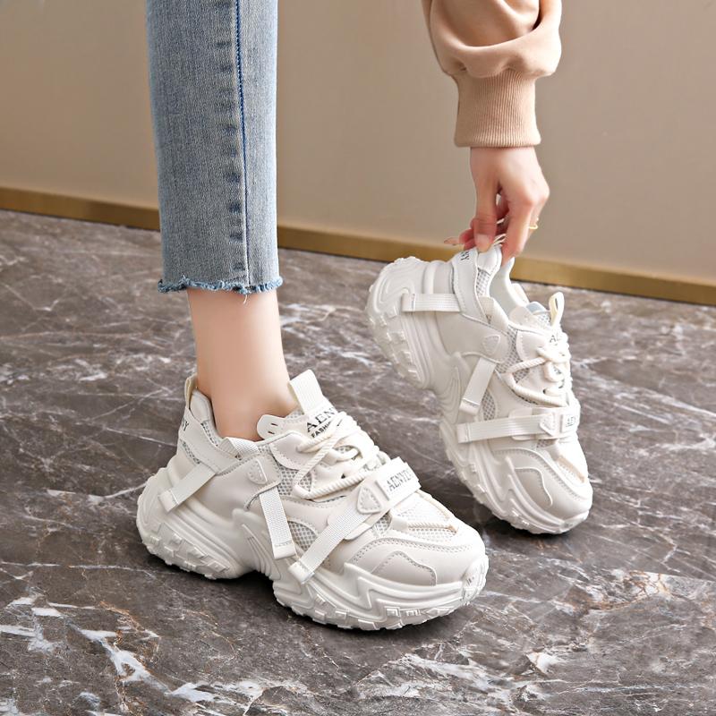 Women'S Platforms Ladies Casual Sports Shoes Chunky Sneakers Breathable Mesh Sports Woman Fashion Lace Up Thick Sole Casual Shoe