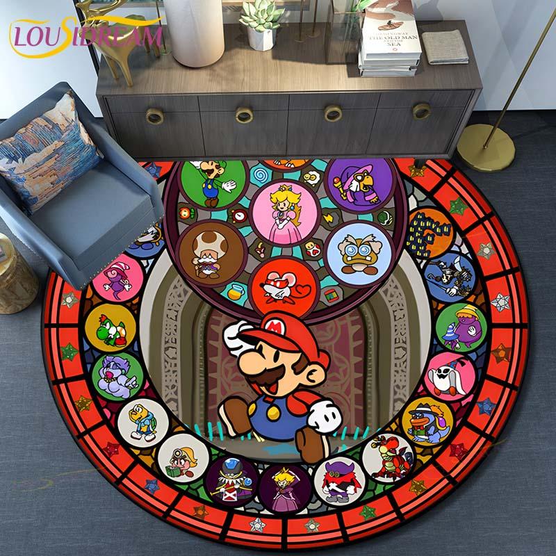 Cartoon Mario Bros Round Carpet Floor Mat Bedroom Flannel Animal Rug Anti-Slip Baby Play Mat Kids Room Decoration Mats