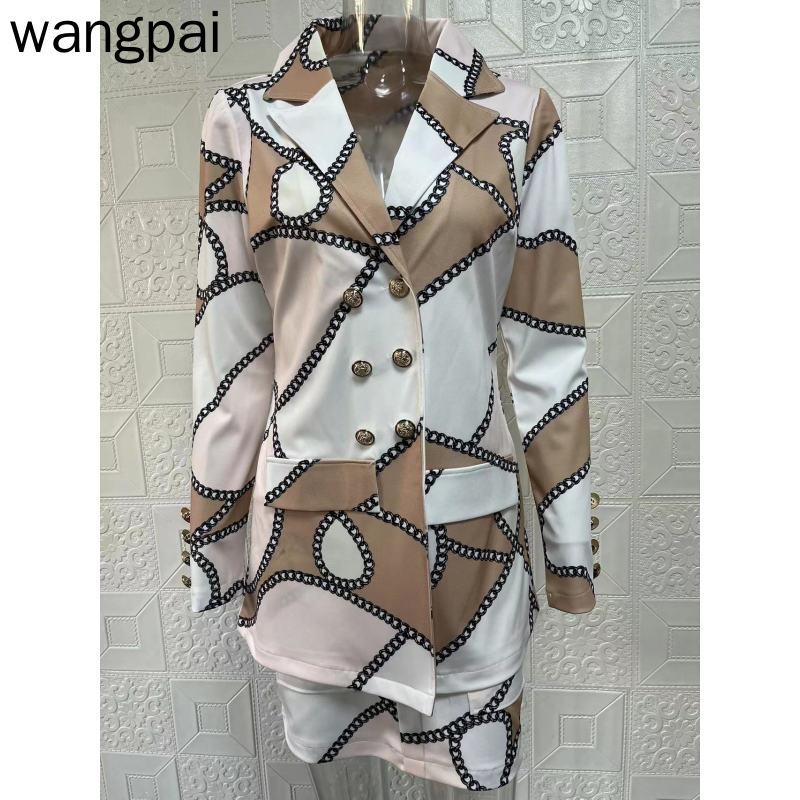 Zweiteiliges Set für Damen, Herbst und Winter, lässig, langärmelig, Anzugjacke, bedruckter Rock