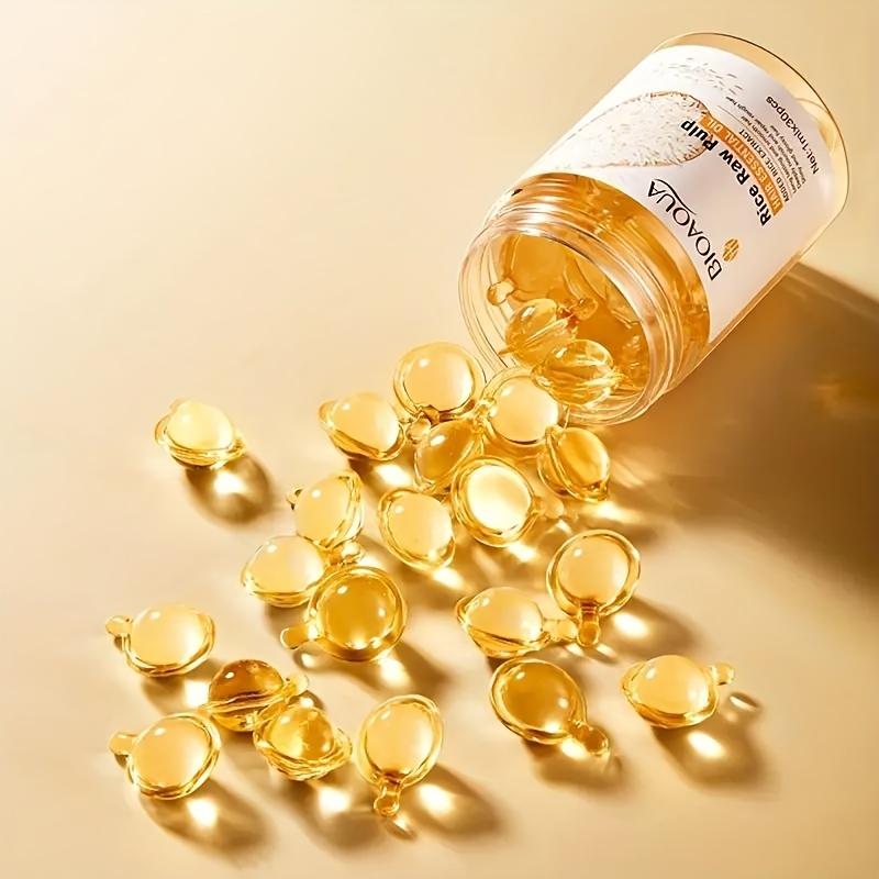 Rice Raw Pulp Hair Treatment Oil Capsules, Hair Care with Moisturizing Glycerin,Normal Hair Type Nourishment, Soft Smooth Shiny Nourish Hair Root Care