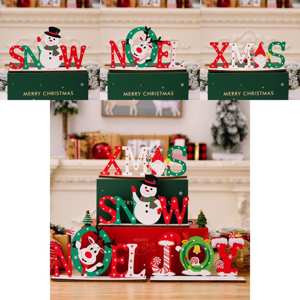 Wooden Christmas Cheerful Desk Decorations Featuring Colorful Santa Snowman And Reindeer