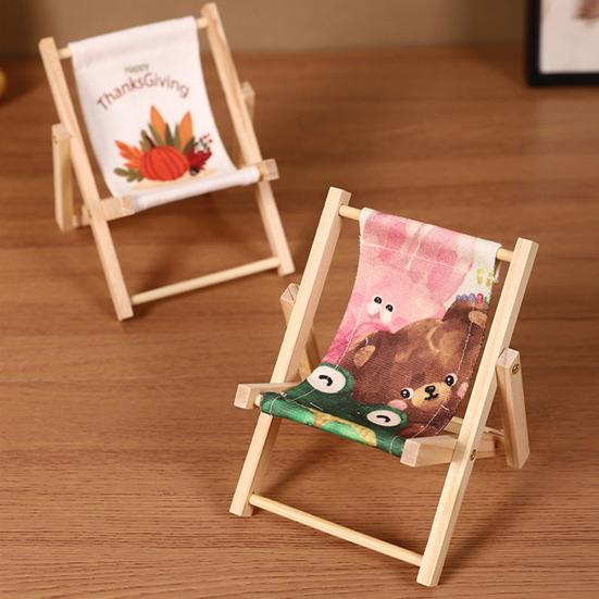 Phone Stand Solid Wood Canvas Construction Mini Lounge Chair Design Multi-Angle Adjustable Phone Holder Desktop Ornament