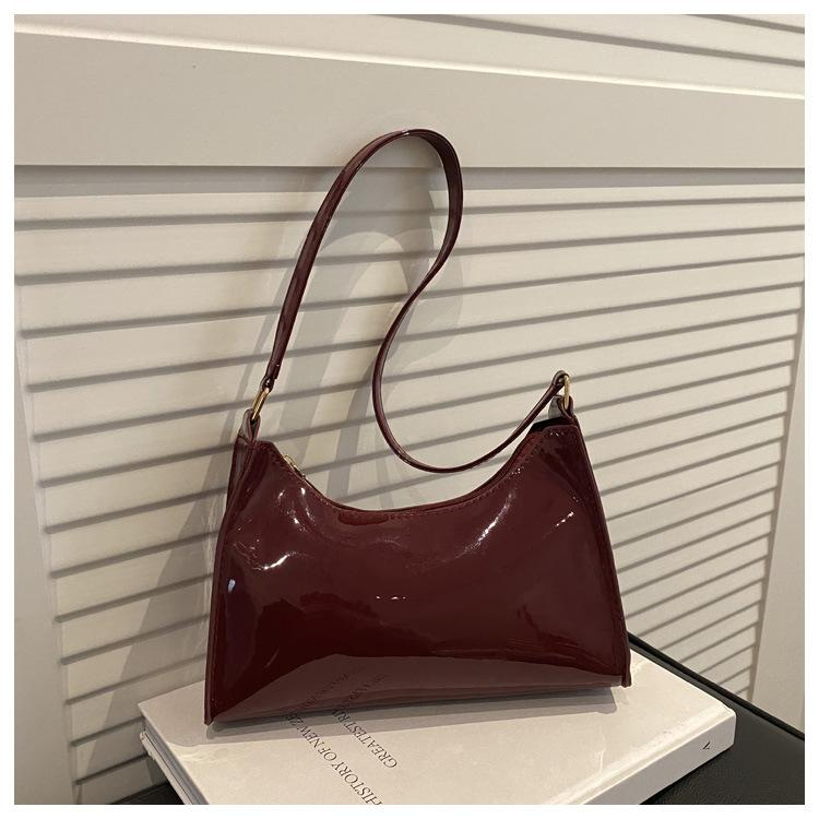 Underarm Handbag - Stylish Shiny Leather Shoulder Bag with A Round Shape
