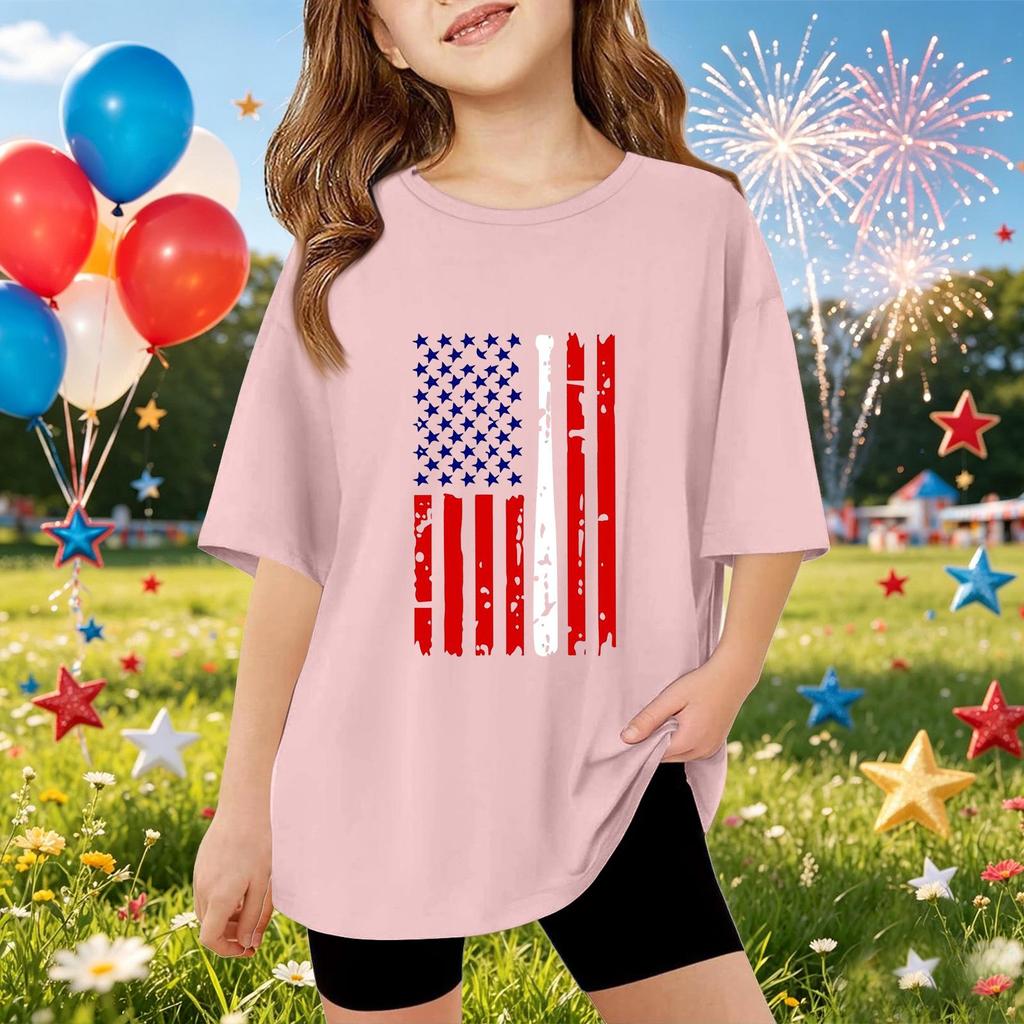 Kids Short Sleeve T Shirt Independence Day Print Top Lightweight Comfortable Casual Tee for Boys and Girls Summer Wear