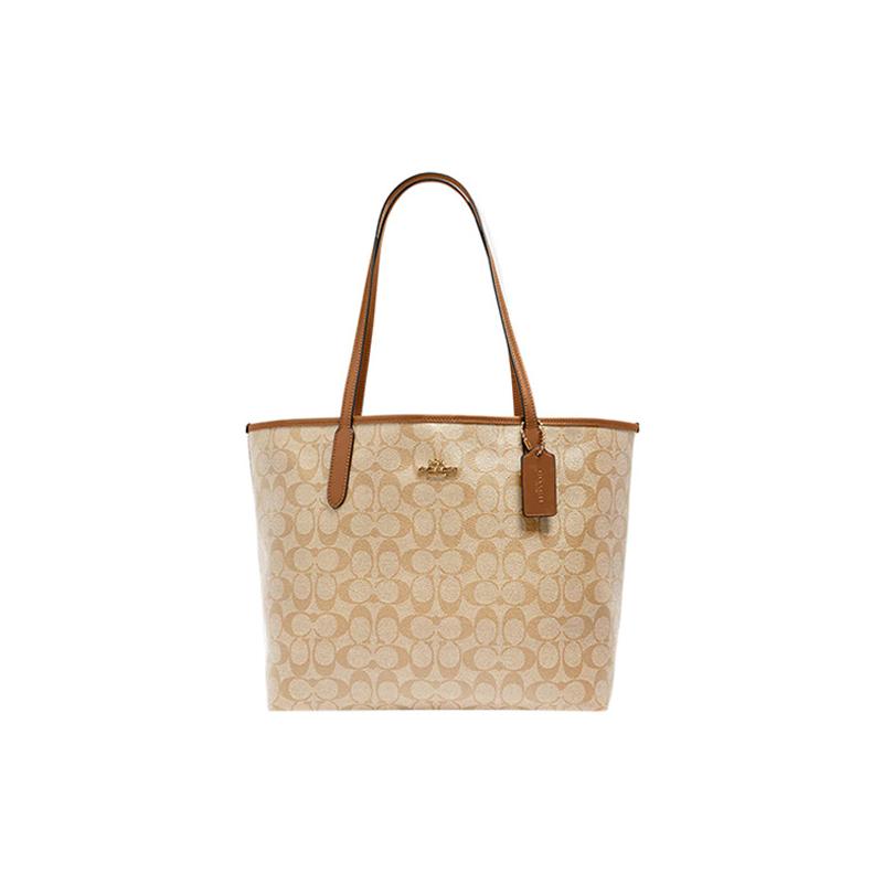 

COACH City 33 snap button presbyopia artificial leather tote bag tote bag shopping bag shoulder handbag large size women s milk tea color коричневий