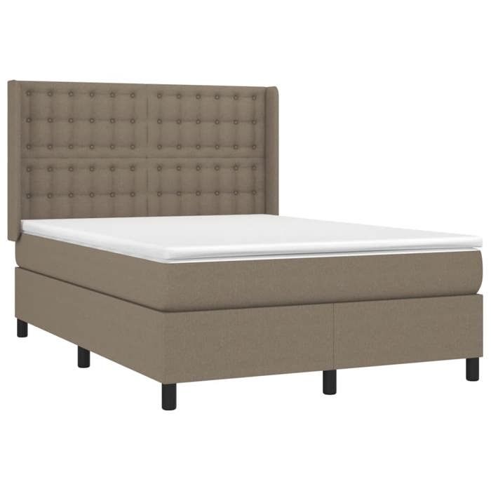 Exclusive House - Slatted Bed Base with Taupe Mattress 140x190 Cm Fabric