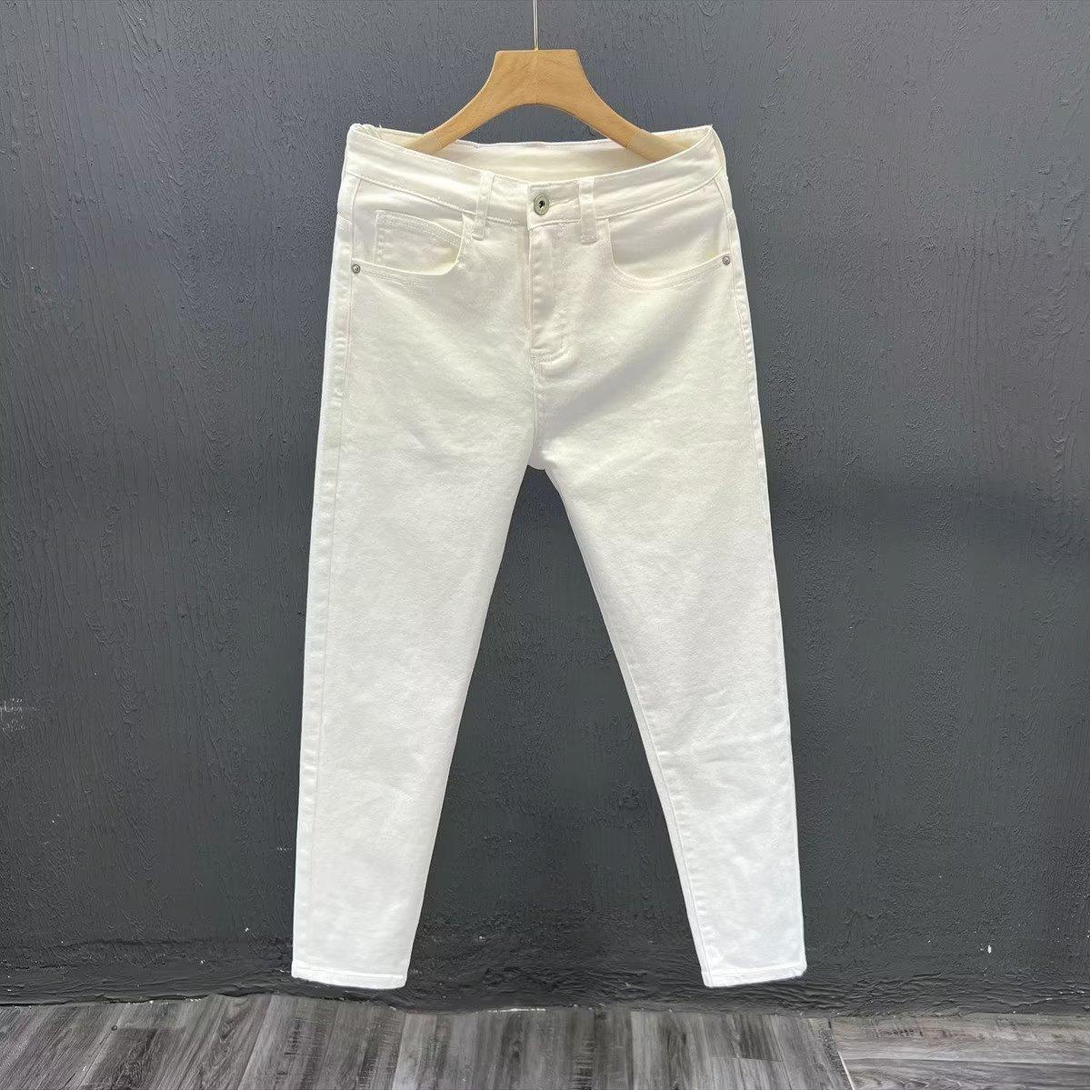 Мужские весенне-летние джинсы скинни стрейч, прямые, средней посадки, укороченные 36 белый