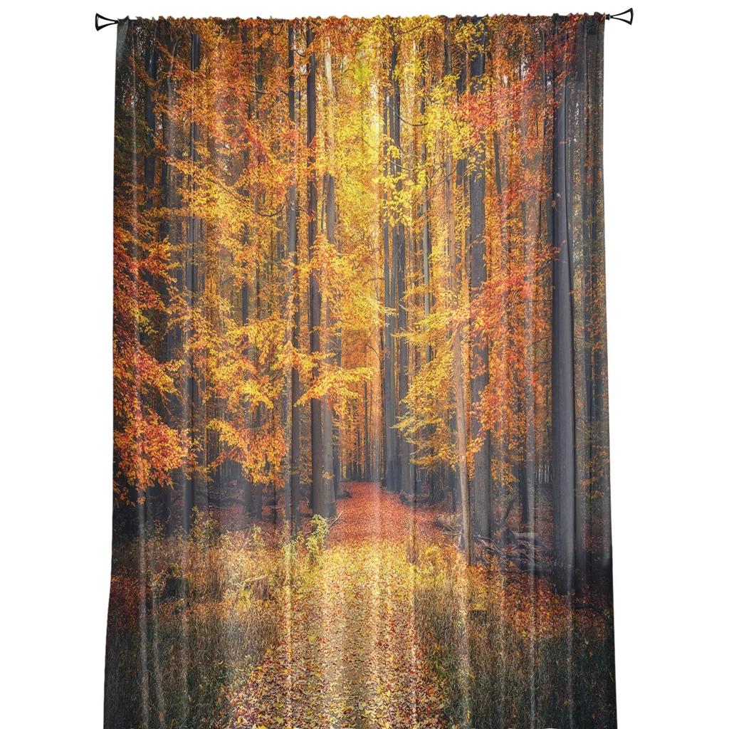 Herbst Park Wald Sheer Vorhänge Wohnzimmer Fenster Tüll Vorhänge Für Schlafzimmer Küche Home Dekoration Voile Vorhänge