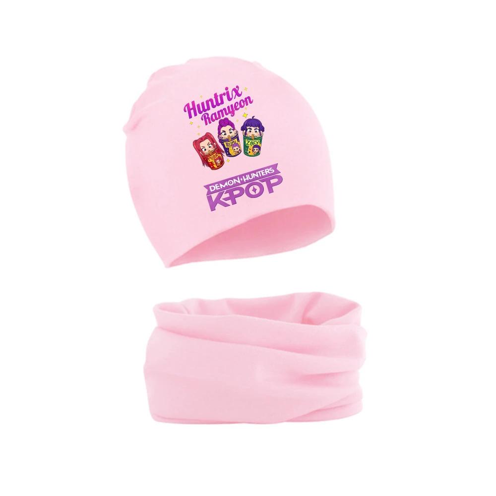 KPop ציידי שדים סט כובע וצעיף לילדים דמות מצוירת עונה קרה כובע צעיף חמים אנימה רומי מירה זואי כובע צעיף צוואר מתנה לילדים