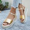 Shoes for Women 2026 Summer Fashion Women Peep Toe Platform Wedges Buckle Strap Plus Size Sandals Gold Women Footwear