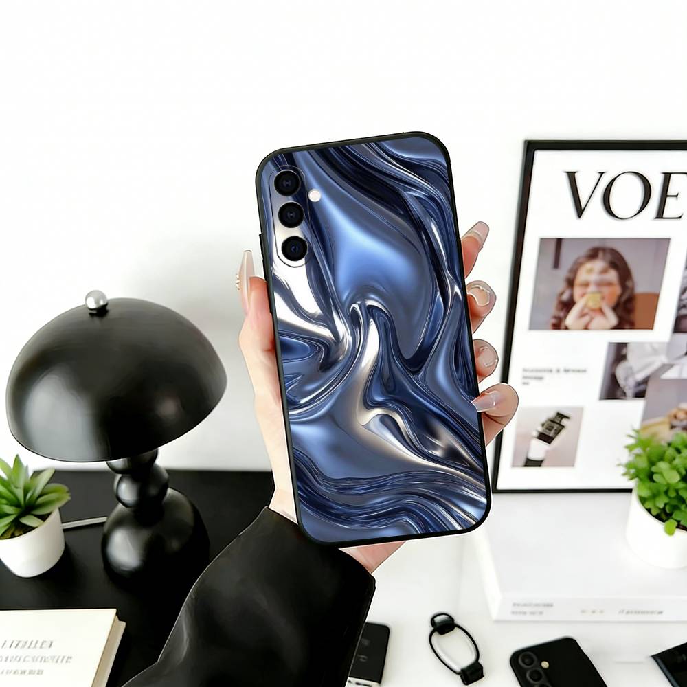 Metallic Pattern Phone Case For Samsung Galaxy A73,A72,A71,A70,A53,A52,A51,Soft Silicone Black Cover