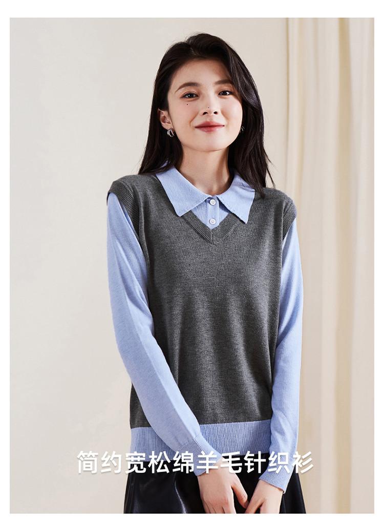 Fake Two Polo Collar Long-Sleeved Knitted Sweaters for Women