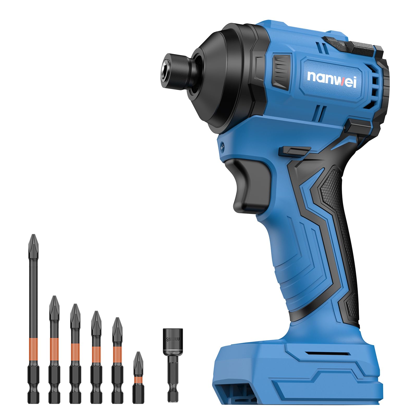 

NANWEI Impact Compatible with Makita Max Torque Brushless 4 Output Infinitely Variable High with LED Body Only Sold Driver, 18V, 1/4-inch, 240Nm, синий