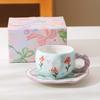 Hand Painted Relief Flower Bow Ceramic Coffee Cup Saucer Creative Hand Twist Handle Afternoon Tea Cup Saucer