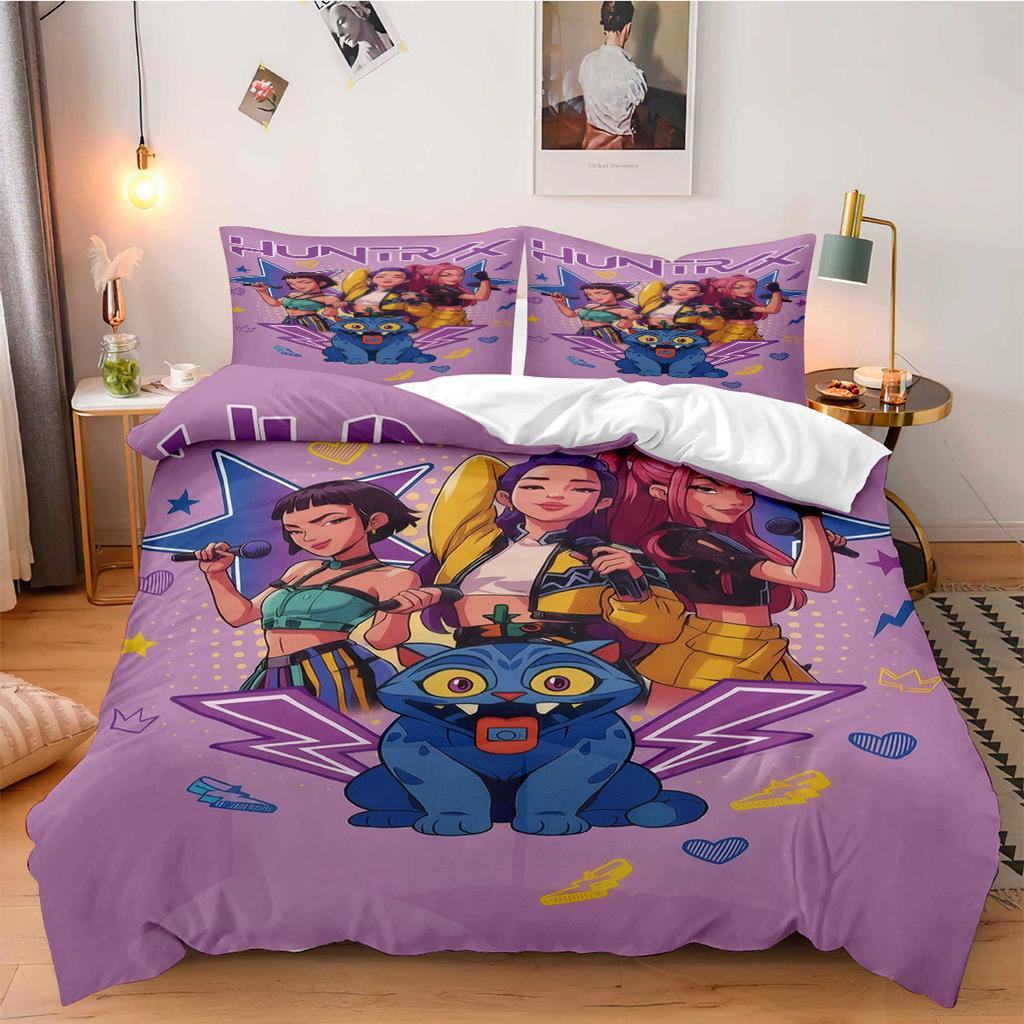 K-Pop Dämonenjäger Bettwäsche-Set für Fan-Kinder Maschinenwaschbar Langlebig King Queen Einzelgröße für K-Pop Mädchen Heim Schlafzimmer Dekor