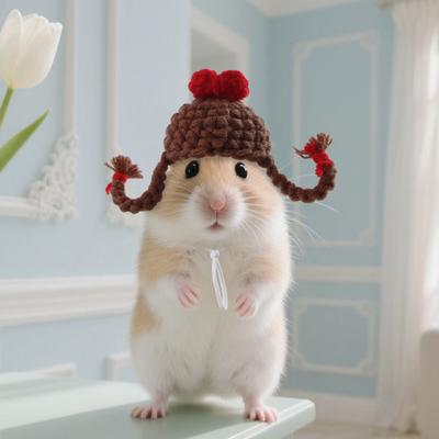 Chapeau Tricoté Hamster Yousheng pour Animaux de Compagnie Grand Cheveux Double Tresse Chapeau avec Sangle Réglable Coiffure Mini Chapeau pour Cochon d'Inde Petits Animaux Photographie Fête