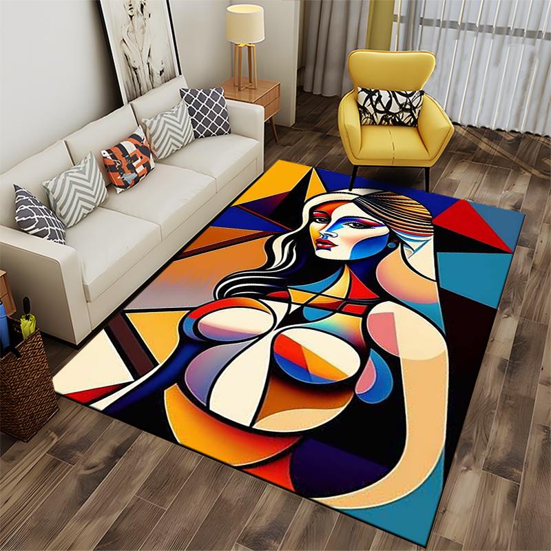 Abstract Cubist Woman Portrait Art Rug Non-slip rug suitable for living room and bedroom sofas
