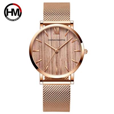 Orologi da donna con movimento al quarzo giapponese in noce con venature del legno Orologi da polso da donna impermeabili con cinturino in maglia di marca di lusso