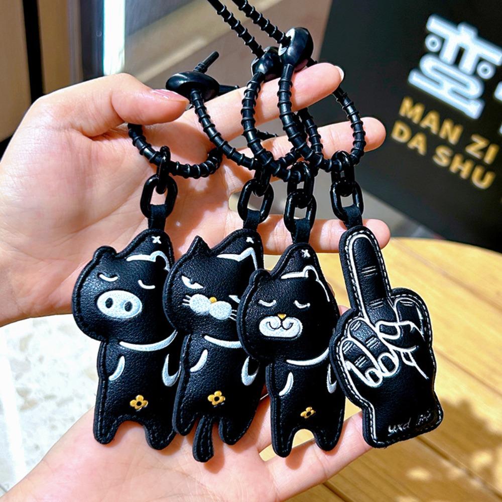 Cat Leather Keychain Pig Car Key Pendant Handbag Charms Cartoon Leather Pendant  Couple Keyring