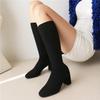 FOREADA Women Knee High Long Boots Round Toe Block High Heels Stretch Gogo Boots Ladies Fashion Shoes Autumn Winter Purple 43