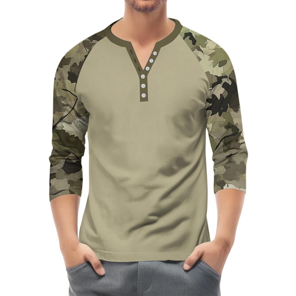Top Masculino de Manga 3/4 Raglan Contrastante com Botões