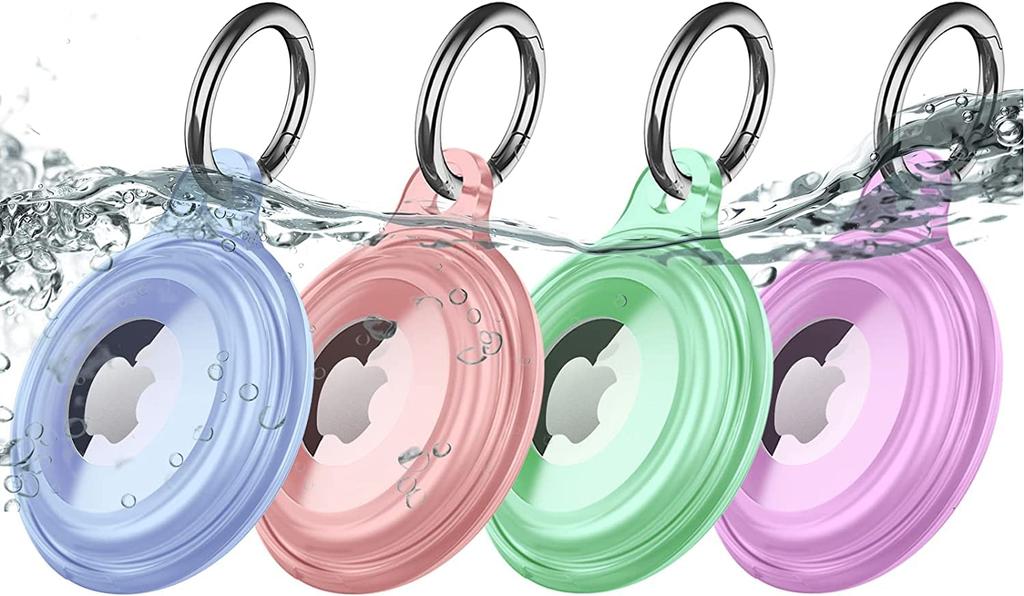 Set de 4 carcasă AirTag IPX8, impermeabilă, cu breloc, ușoară, rezistentă la șocuri, protecție completă pentru etichete de aer, ușor de instalat, potrivită pentru prevenirea pierderii