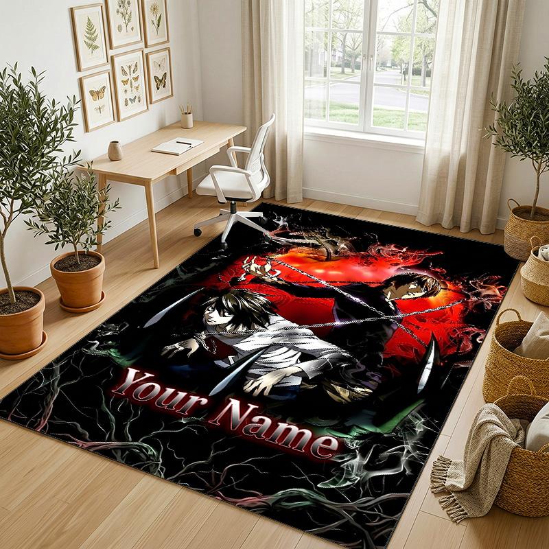 Personalized Crystal Velvet Carpet,Death Note Custom Printed Name, Plush Area Rug For Home Indoor Decor