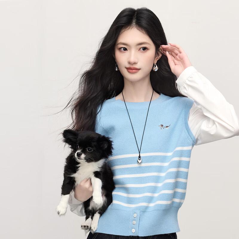 SLLSKY Women's Faux Two-Piece Striped Knit Top