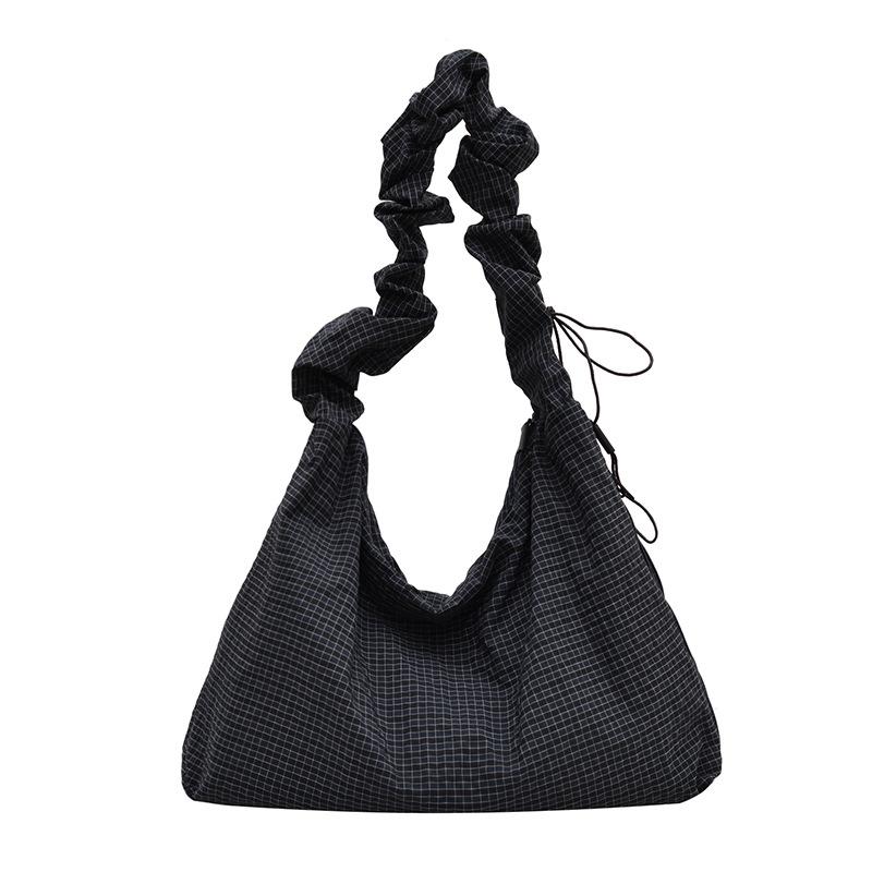 Versatile Multi-Pocket Women Shoulder Bags Large Capacity Ladies Pleated Drawstring Crossbody Bag Korean College Handbag Tote черный серый