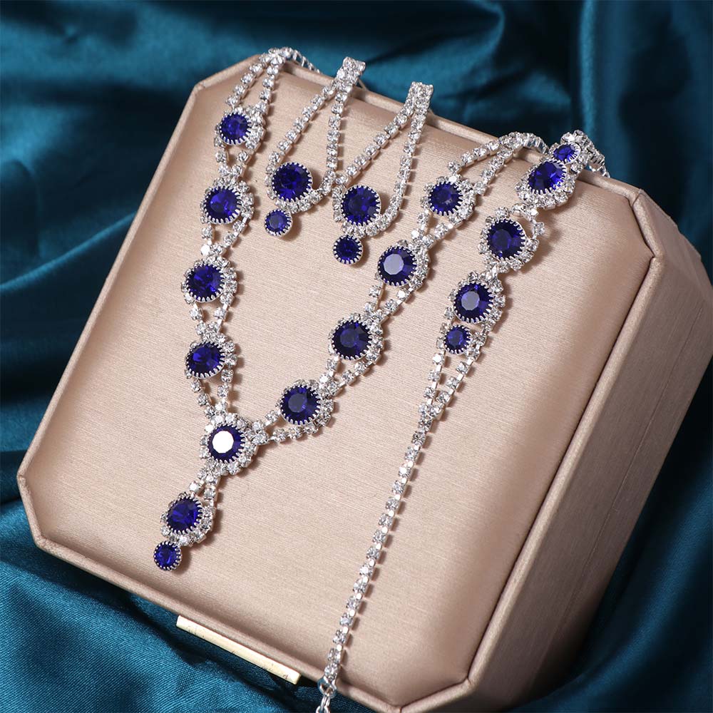 Set di Gioielli da Festa di Matrimonio Strass di Cristallo Orecchini Scintillanti Raffinati Braccialetto di Diamanti Collana di Lusso Donna