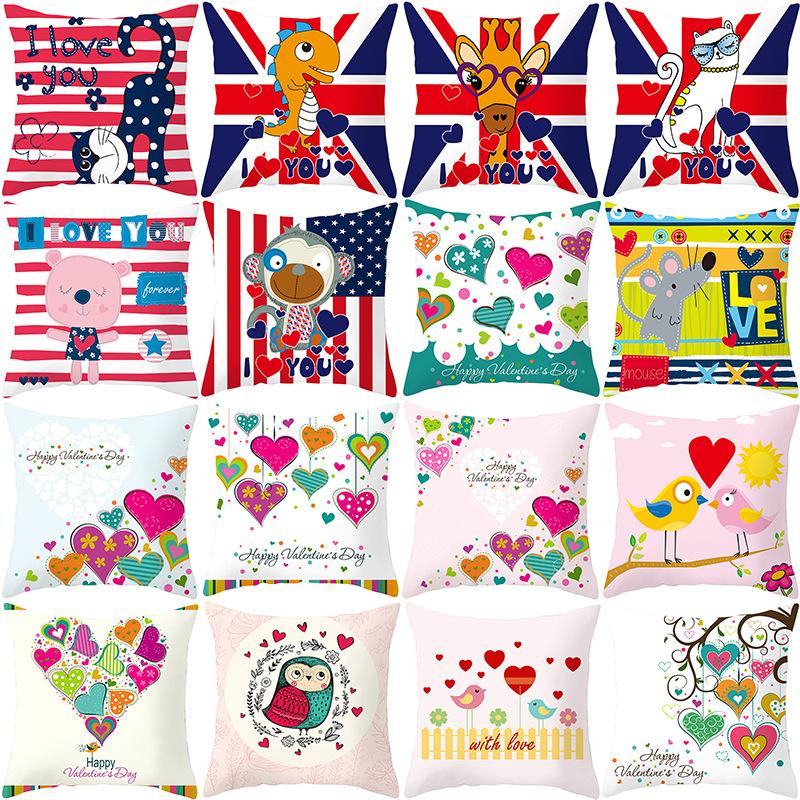 Cartoon-Druck Serie Valentinstag Pfirsichhaut Kissenbezug Heimstoff Quadratischer Kissenbezug