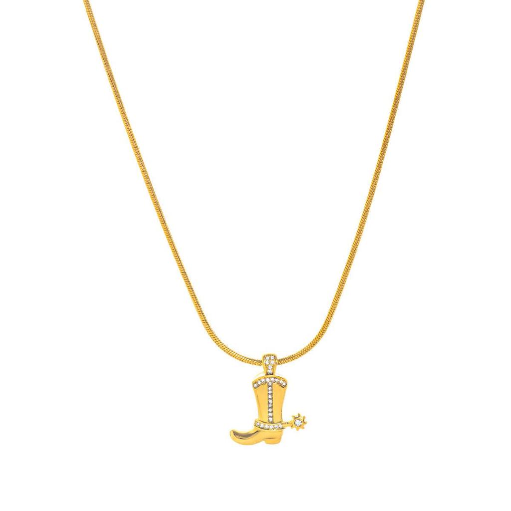 Stainless Steel Retro Cowboy Boots & Horseshoe Necklace with 18K Gold Electroplating