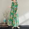 Early Spring Floral Vacation Style Travel Round Neck Retro Long Dress for Women Long Sleeved Vintage Dresses