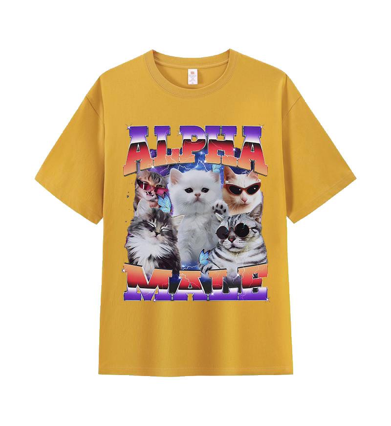 Alpha Hane Kattunge Rolig Meme Humor Grafisk T-shirt Herr Dam Vintage Överdimensionerad Bomulls-T-shirt Lös Rundhals Kortärmad T-shirts