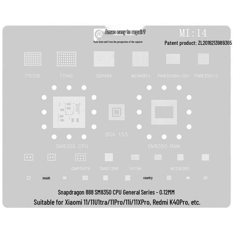 Amaohuyi Xiu Solder Paste Stencil for Black Shark 3, Redmi K30P, Xiaomi 10Pro SM8250 CPU